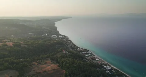 Aerial Sunset View of Kassandra Peninsula Coastline in Greece Stock-Footage 340549067