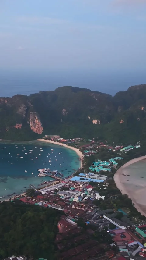 Aerial Sunset View of Koh Phi Phi Island Stock Footage 333464551