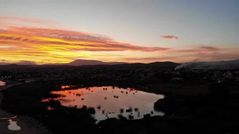 Aerial sunset view with lake reflection Stock Footage 149921950
