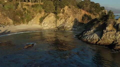Aerial sunset view, McWay Falls Big Sur California, 4K Video stock 137920437