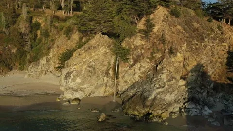 Aerial sunset view, McWay Falls, in Big Sur, California, 4K Video stock 137920537