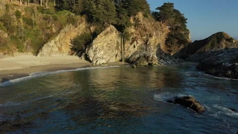 Aerial sunset view, McWay Falls Big Sur California, 4K Video stock 137920564