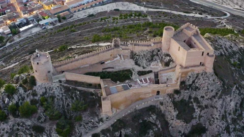 Aerial sunset view of the medieval castle of Castalla, Spain. Stock Footage 166365943