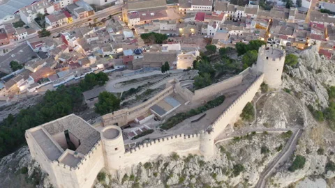 Aerial sunset view of the medieval castle of Castalla, Spain. Stock Footage 166366092