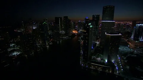 Aerial sunset view Miami River financial district Florida Stock Footage 80143561