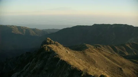 Aerial sunset view mountain sunshine Big Sur California Stock Footage 80022997