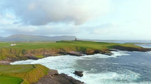 Aerial sunset view of Mullaghmore Head and Classiebawn Castle. Co Sligo, Ireland Stock-Footage 276924237