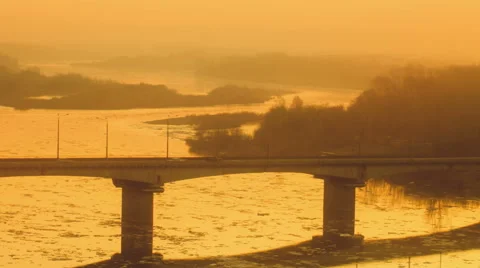 Aerial sunset view over bridge Stock Footage 41233397