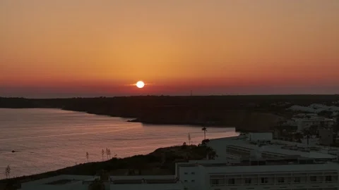 Aerial sunset view over Conil de la Frontera, Spain with calm coastline Stock Footage 342473566