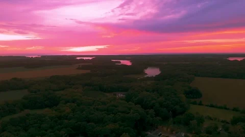 Aerial sunset view over Eastern Shore in Virginia Stock Footage 344893307