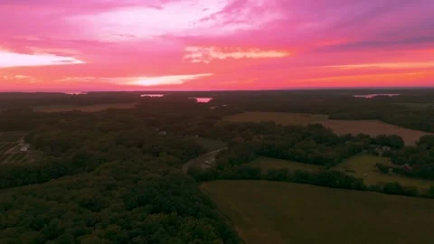 Aerial sunset view over Eastern Shore in Virginia Stock Footage 344893446