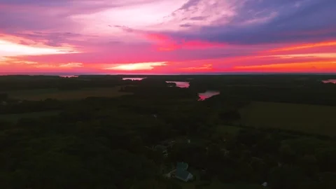 Aerial sunset view over Eastern Shore in Virginia Stock Footage 344907034