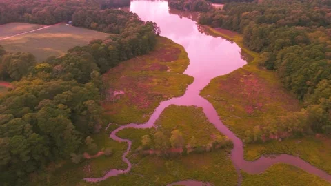 Aerial sunset view over Eastern Shore in Virginia Stock Footage 344907131
