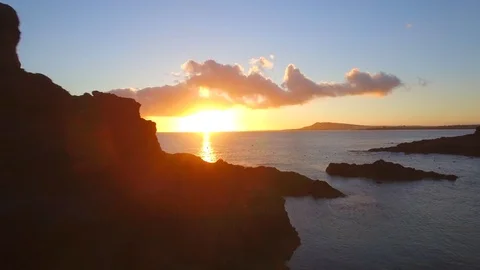 Aerial Sunset view on Playa De Papayago Beach, Lanzarote, Canary Islands, Spain Stock Footage 123470871