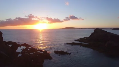 Aerial Sunset view on Playa De Papayago Beach, Lanzarote, Canary Islands, Spain Video stock 123470893
