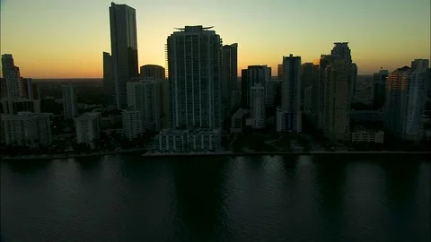 Aerial sunset view Point View Skyscrapers Brickell Florida Stock-Footage 80143633