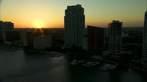 Aerial sunset view Point View Skyscrapers Brickell Florida Stock Footage 80143649