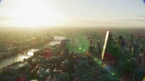 Aerial sunset view River Thames and London cityscape Stock Footage 83870629