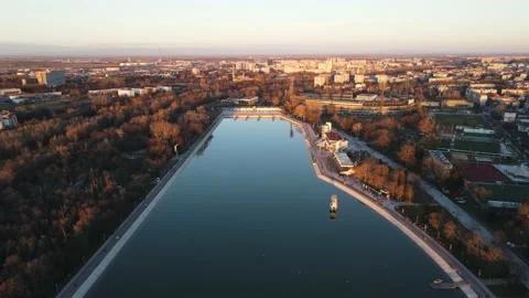 Aerial sunset view of Rowing Venue in city of Plovdiv, Bulgaria Stock Footage 172431704