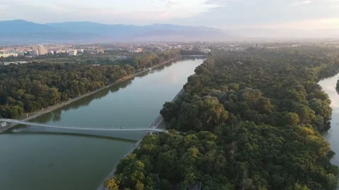 Aerial sunset view of Rowing Venue in Plovdiv, Bulgaria Video stock 173396785