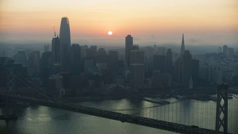 Aerial sunset view Salesforce Tower San Francisco USA Stock Footage 83920055