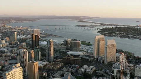Aerial sunset view San Diego Coronado Bridge California Stock Footage