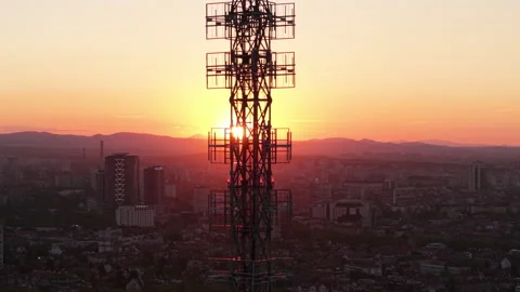 Aerial Sunset View of Sofia City with TV Tower Above Rooftops Video stock 310365709