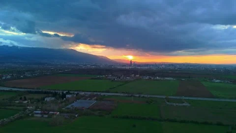 Aerial Sunset View of Sofia with Vitosha Mountain and Ring Road, Bulgaria Stock Footage 321643421