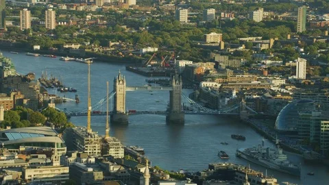 Aerial sunset view Tower Bridge River Thames London 스톡 동영상 83871597