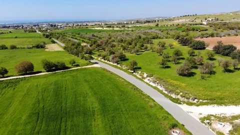 Aerial superb green fields in Cyprus 2018 Stock Footage 87202444