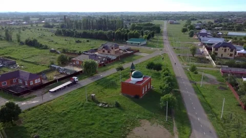 Aerial survey Aul village mosque caucasus adygea Stock Footage