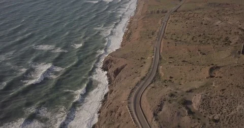 Aerial Survey. Coast line with road. Cabo de Gata Natural Park Stock Footage