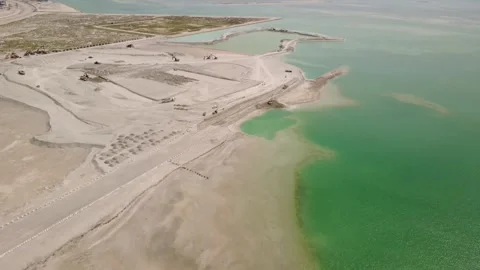 Aerial Survey of Coastal Infrastructure Development in Al Khobar Stockbeeldmateriaal 340657911
