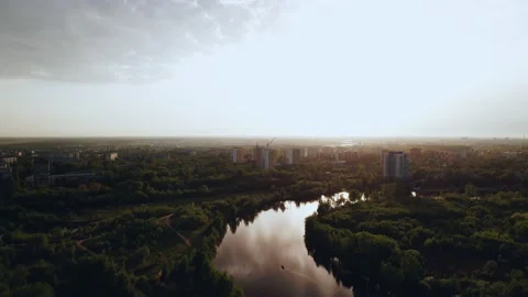 Aerial survey of the construction of multi-storey buildings in the green zone Stock Footage 157062778