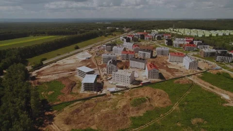 Aerial survey of residential complex construction Stockbeeldmateriaal 337506956
