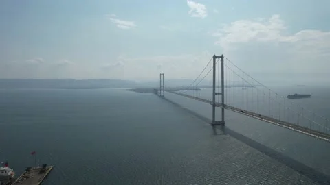 Aerial suspension bridge Stock Footage 206490600