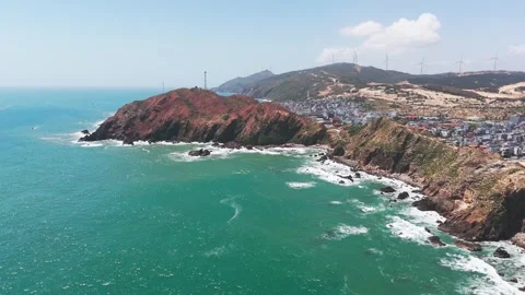 Aerial Sweep Over Eo Gio Rocky Cape Turquoise Sea Quy Nhon Stock Footage 332841783