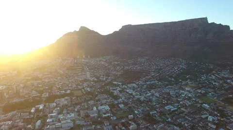 Aerial of Table Mountain and Cape Town City Sunrise Stock Footage 65003933