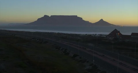 Aerial of Table Mountain with Empty Roads During Coronavirus Lockdown 6K Video stock 128480265