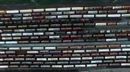 Aerial Of Tanker Freight Trains In Train Depot Stock Footage