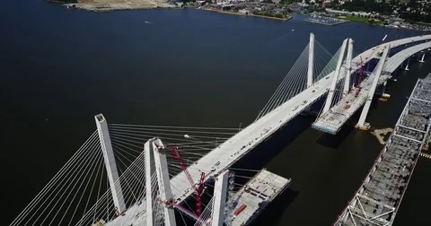 Aerial of The Tappan Zee Bridge in Nyack, NY Stock Footage