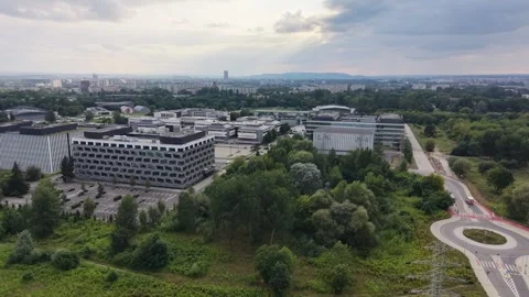 Aerial technology campus with massive computing infrastructure Video stock 348002209