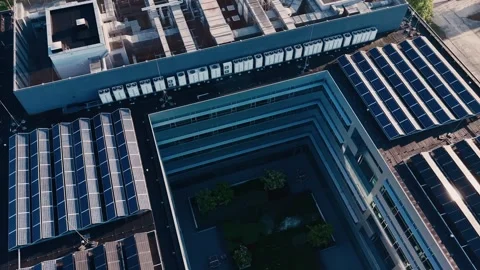Aerial technology campus with massive computing infrastructure Stock Footage 348389757