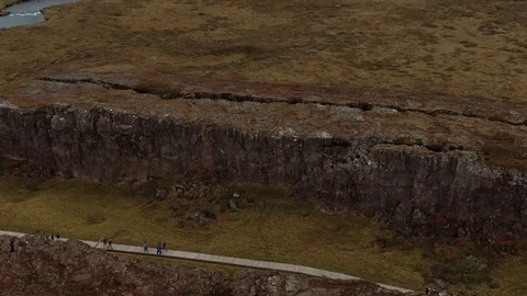 Aerial of the tectonic plate between Eurasia and America in Pingvellir (Iceland) Stock Footage 115712360