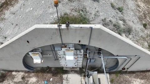 Aerial Tekoi solid fuel rocket motor storage bunker Utah climb pull 4K 스톡 동영상 243478485