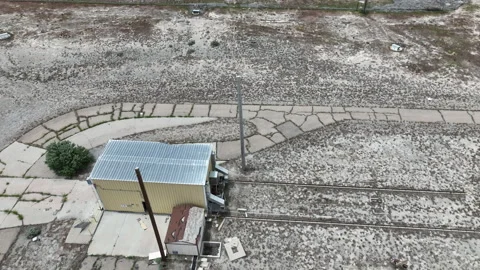 Aerial Tekoi solid fuel rocket motor test area facility Utah pull fast 4K 스톡 동영상 243479030