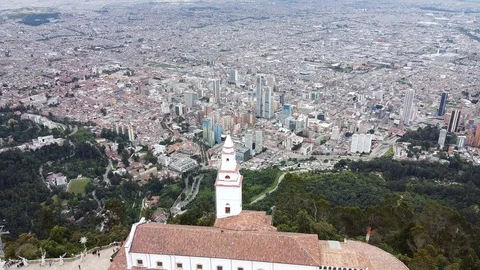 Aerial of the temple / church of Monserrate in Bogota Colombia Stock Footage