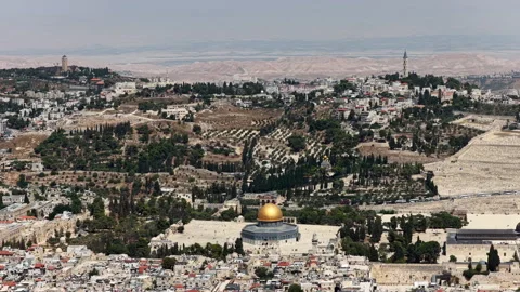 Aerial Temple Mount Jerusalem With Judean Desert Beyond Stock Footage 345659229