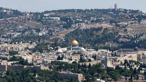 Aerial Temple Mount Jerusalem With Judean Desert Beyond Stock Footage 345659400