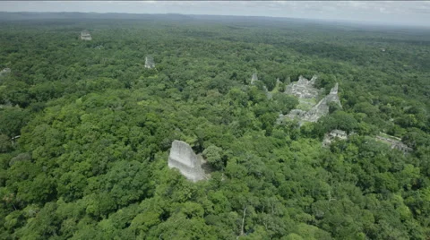 Aerial of Temple of the Two-headed snake at Tikal National Park Stock Footage 63059419